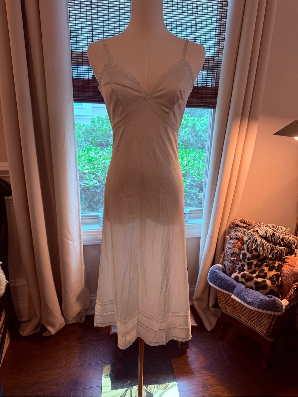Sears White Lace-Trim Bias Slip Dress